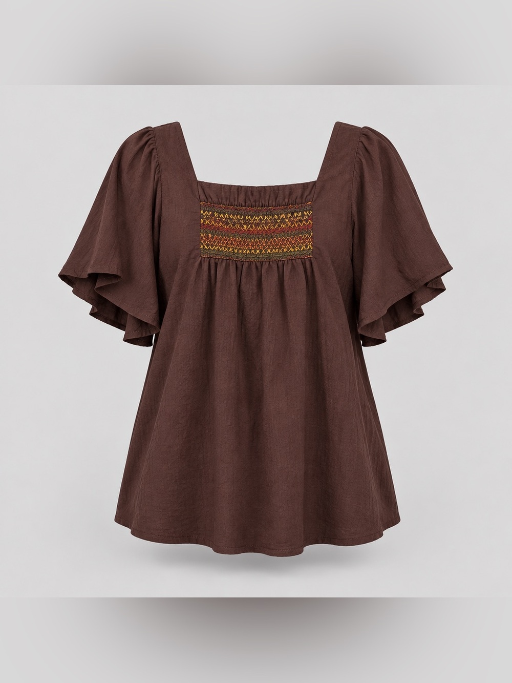 Gitano Size 26/28 Square Neck Brown Retro Look Embroidered CottonTunic 4/$25